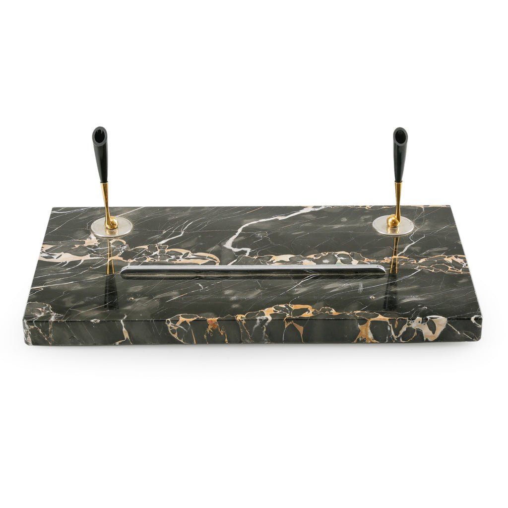 Black and Gold Veined Marble Desk Pen Holders