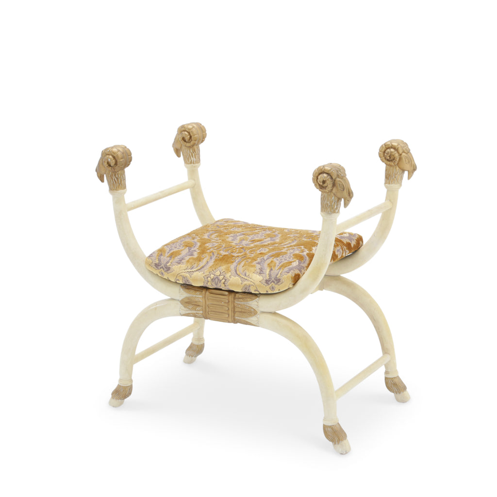 Cream & Gold Wood Curule Bench