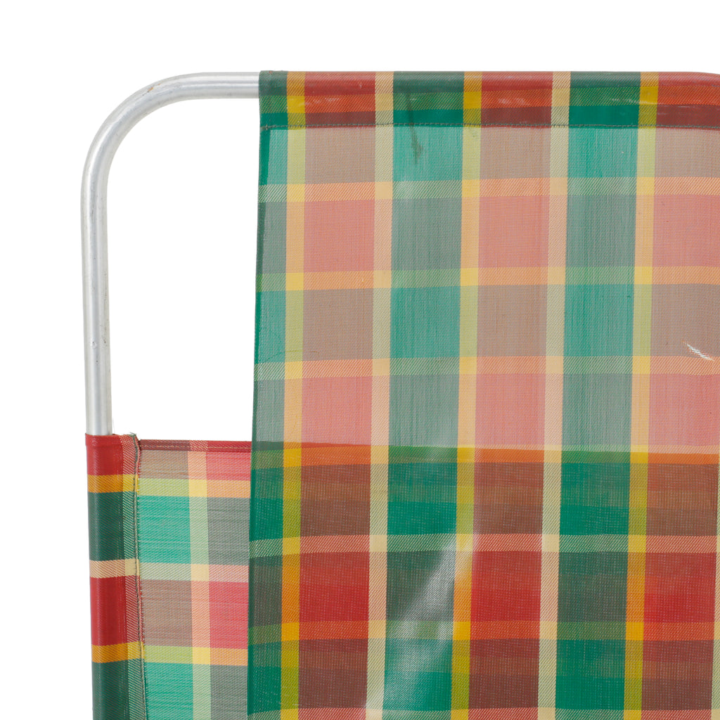 Plaid Fabric and Aluminum Folding Beach/Lawn Chair