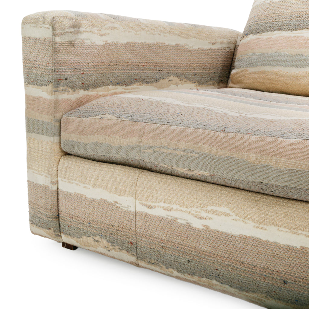 Muted Striped Upholstered Sofa with Wide Arms