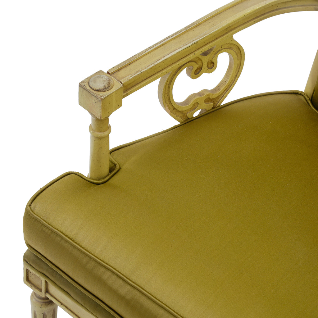 Gilded Wood High-Back Tufted Chartreuse Armchair