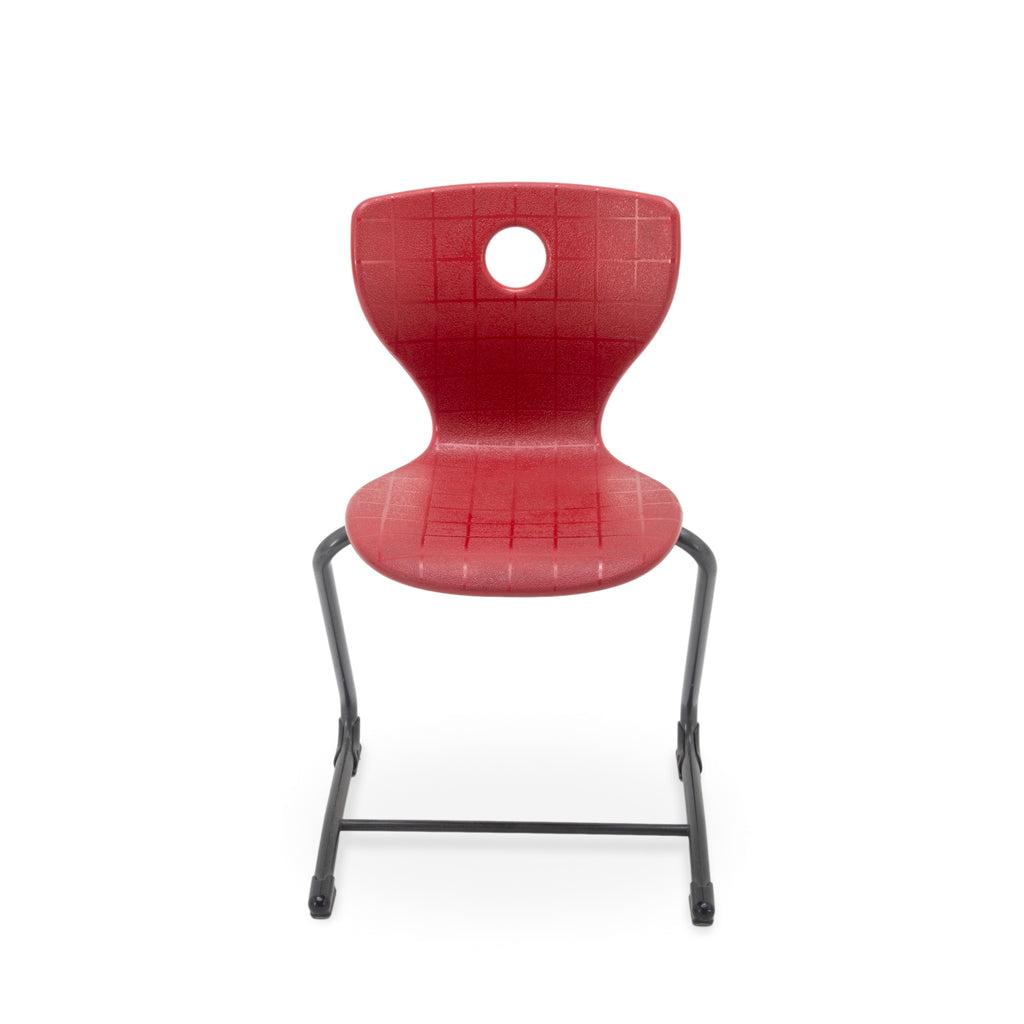 Red Plastic and Black Metal Cantilever Chair with Grid Texture
