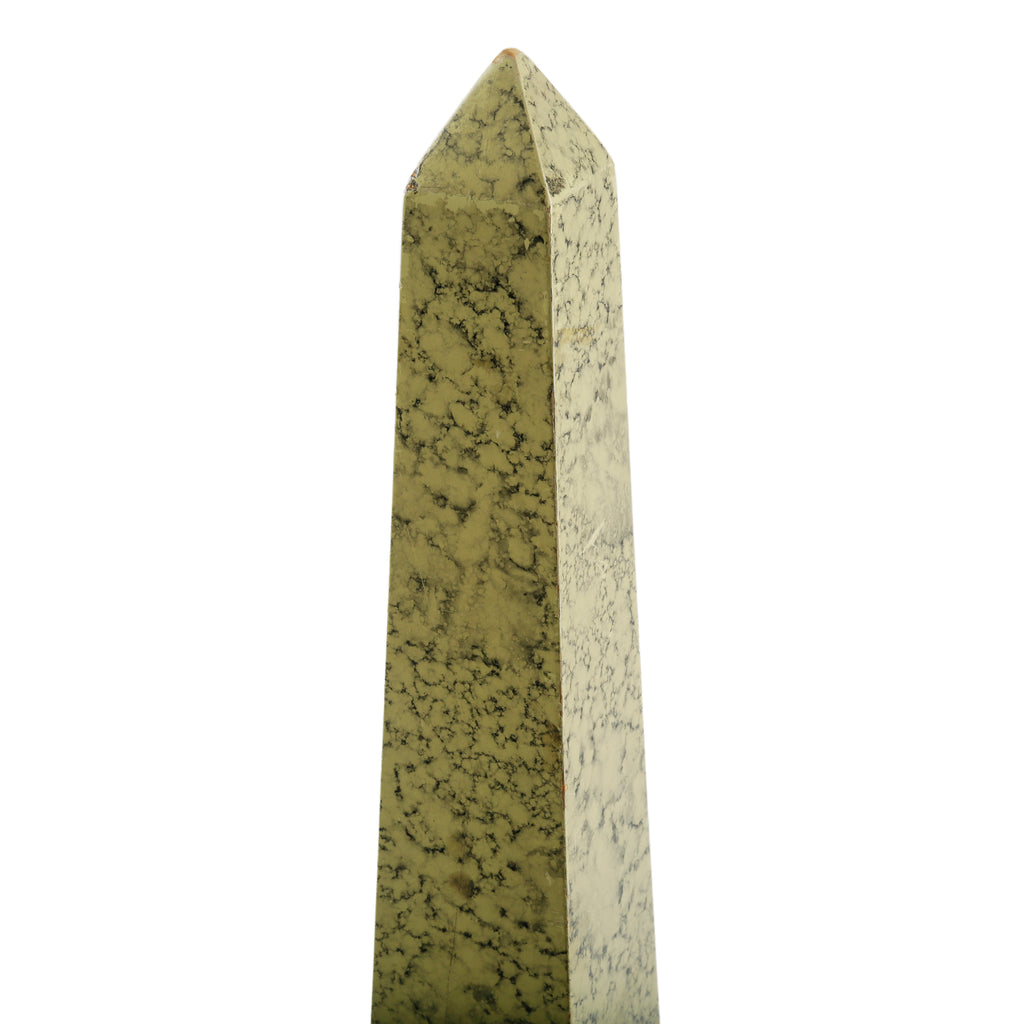 Green Stone Obelisk with Black Base and Brass Accents