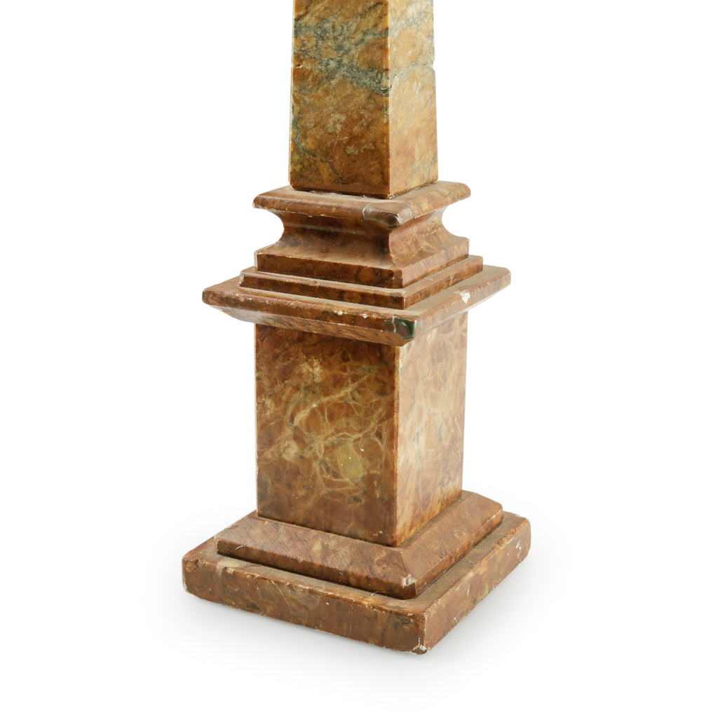 Mottled Brown and Green Marble Obelisk