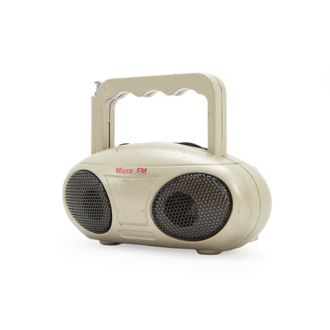 Beige Plastic Portable Micro FM Boombox Radio with Handle
