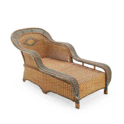 Wicker Chaise Lounge with Sage Green Accents