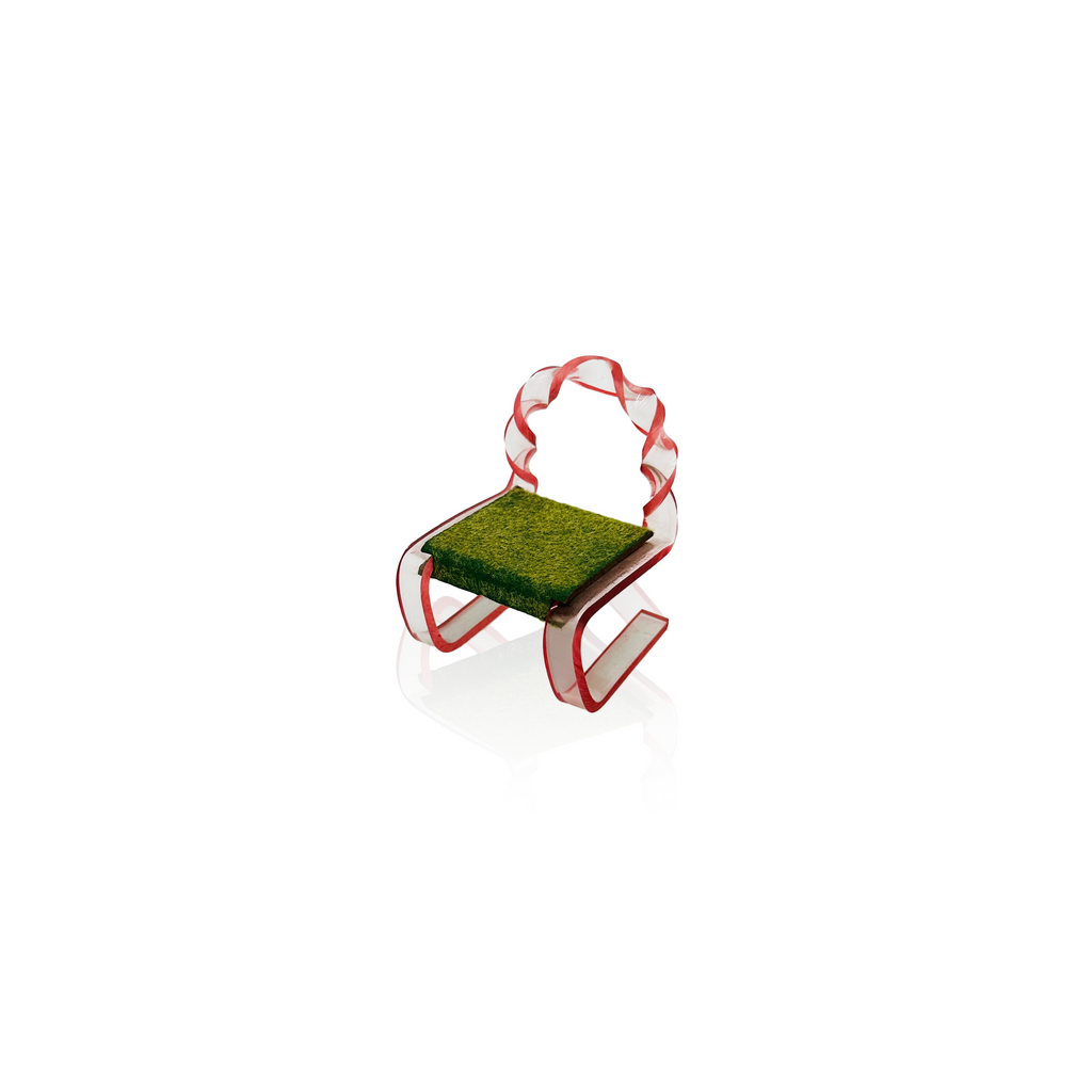 Miniature Clear Acrylic Wavy Chair with Green Moss Cushion