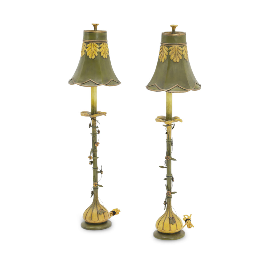 Olive Green & Gold Botanical Metal Table Lamp