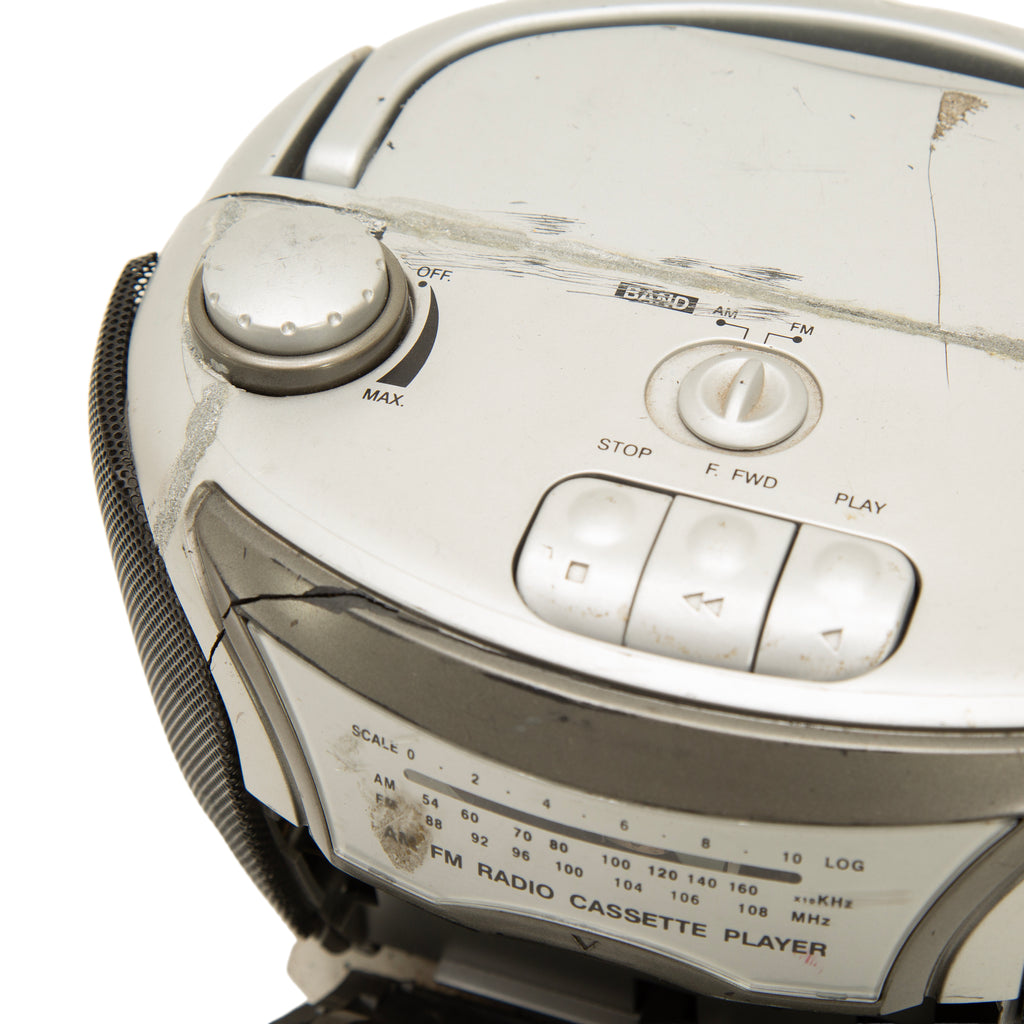 Distressed Silver Plastic AM/FM Radio Cassette Boombox