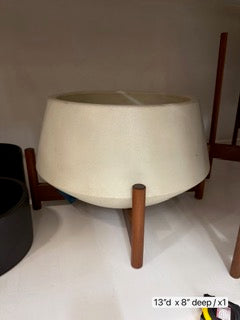 Case Study Large Bowl White Ceramic Planter with Wood Stand