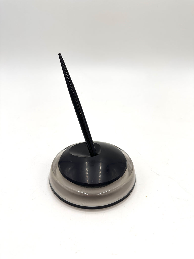 Sleek Black Pen with Smoky Gray and Black Acrylic Desk Pen Holder