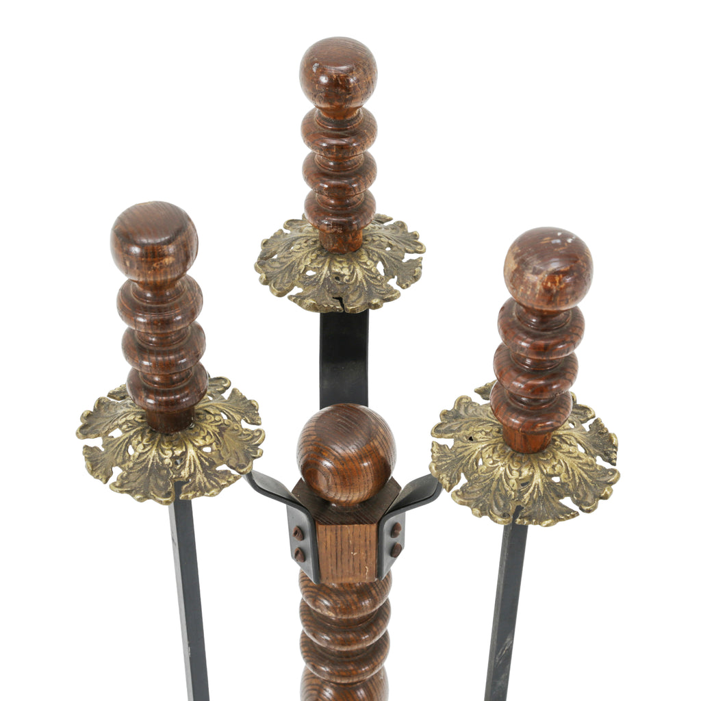 Brown and Black Wrought Iron Fireplace Tool Set