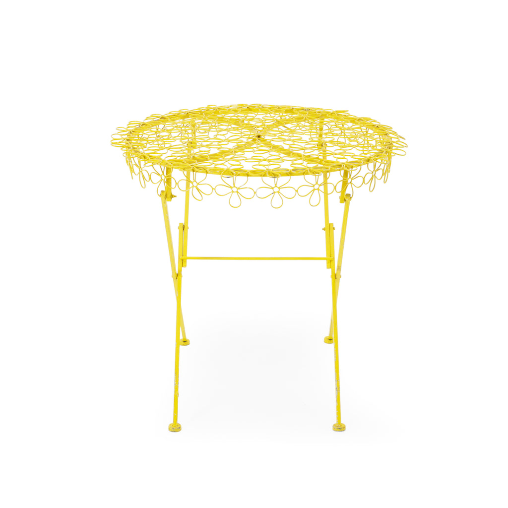 Yellow Metal Folding Bistro Table with Floral Cutouts