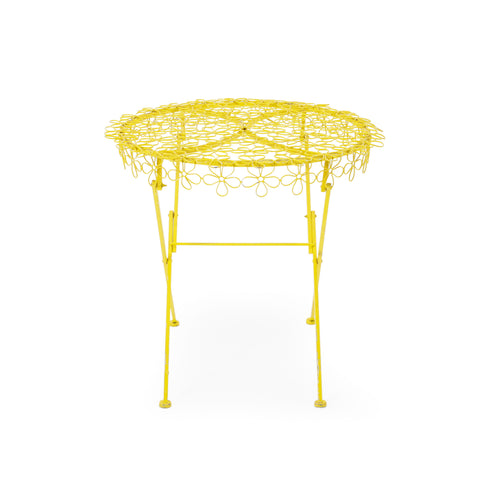 Yellow Metal Folding Bistro Table with Floral Cutouts