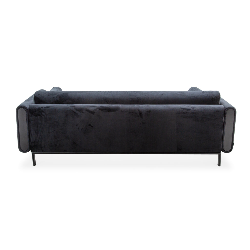 Charcoal Gray Velvet Modern Low Profile Sofa with Cylindrical Armrests