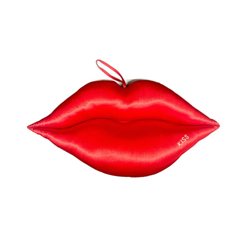 Red Satin Lips KISS Decorative Pillow