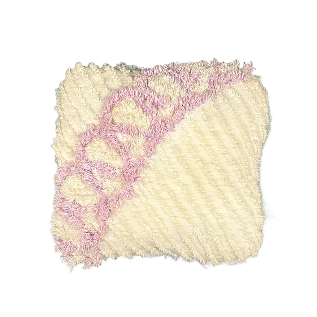 Vintage Cream and Lavender Tufted Chenille Floral Small Throw Pillow