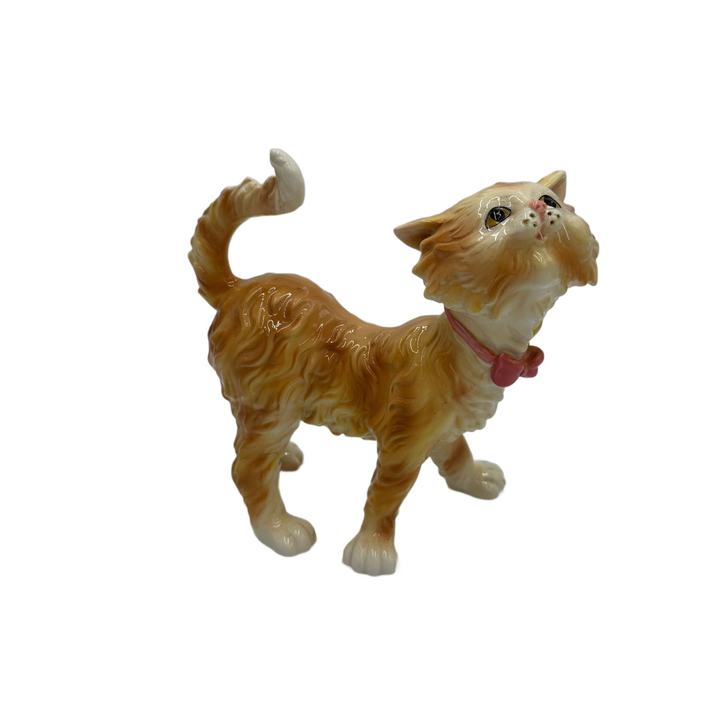 Orange and White Ceramic Cat Figurine