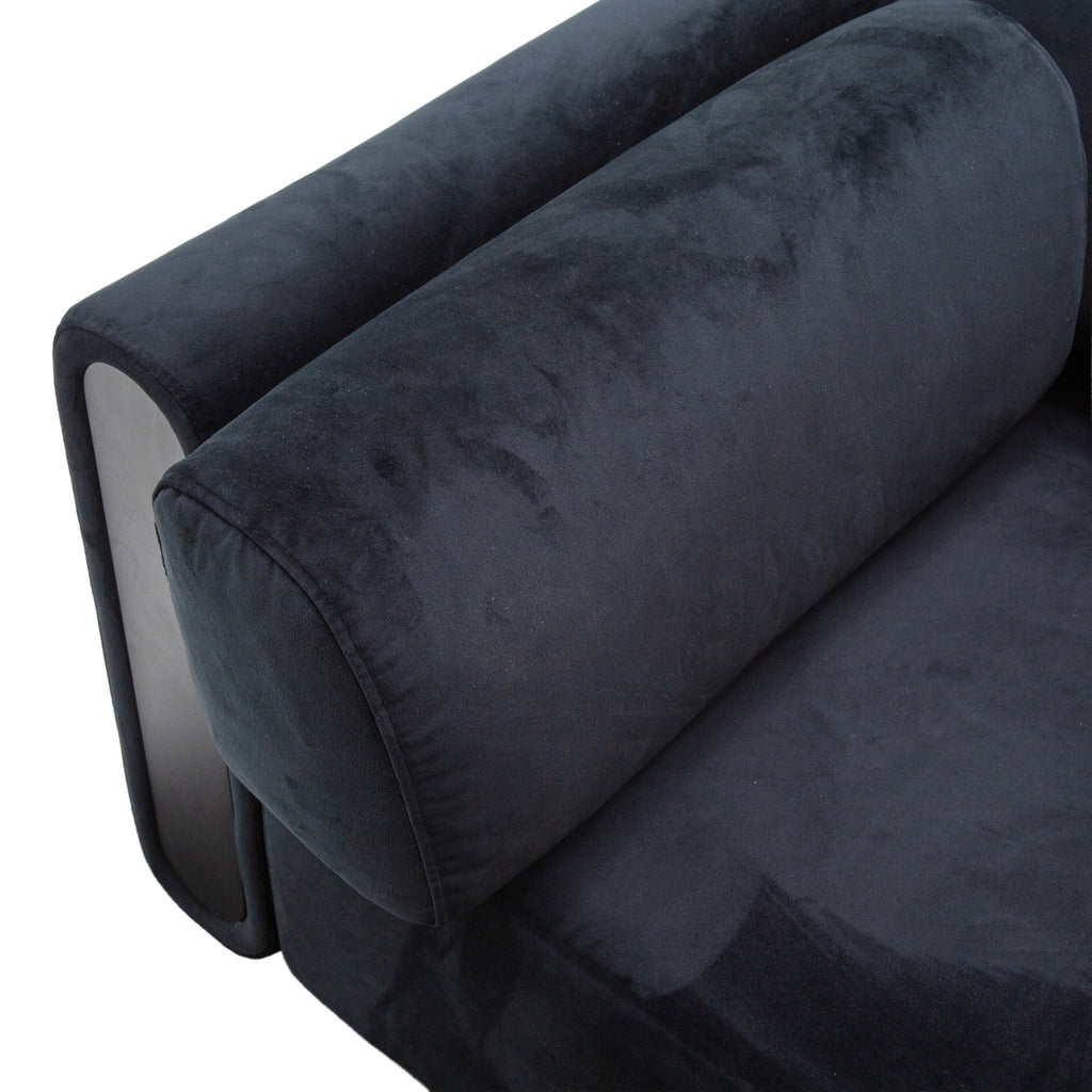 Charcoal Gray Velvet Modern Low Profile Sofa with Cylindrical Armrests