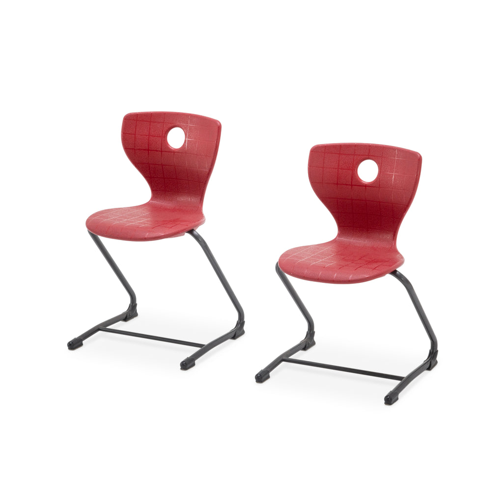 Red Plastic and Black Metal Cantilever Chair with Grid Texture