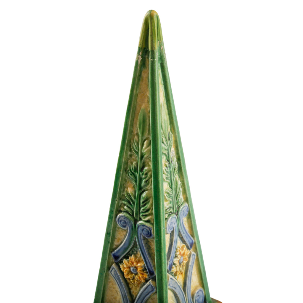 Green, Yellow & Blue Glazed Ceramic Obelisk