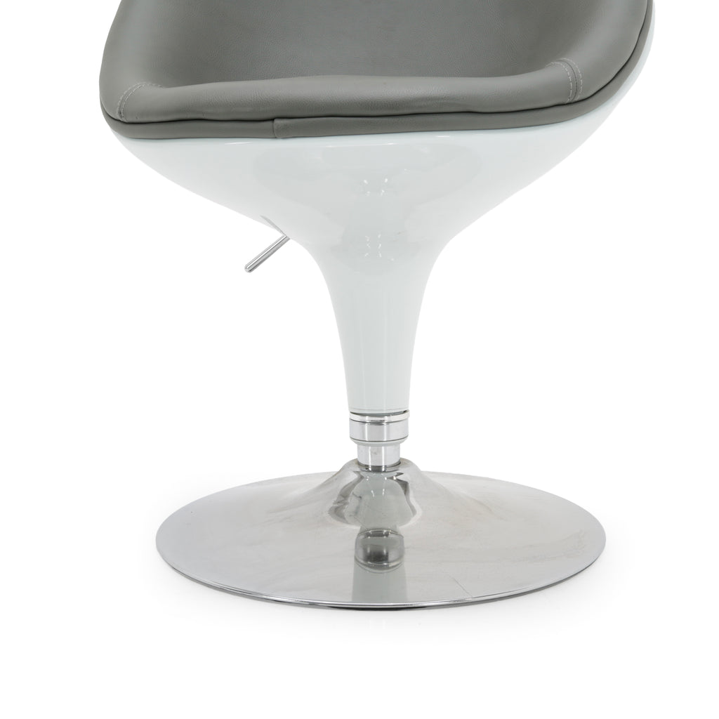 Grey Leather Scoop Accent Chair with White Fiberglass Shell