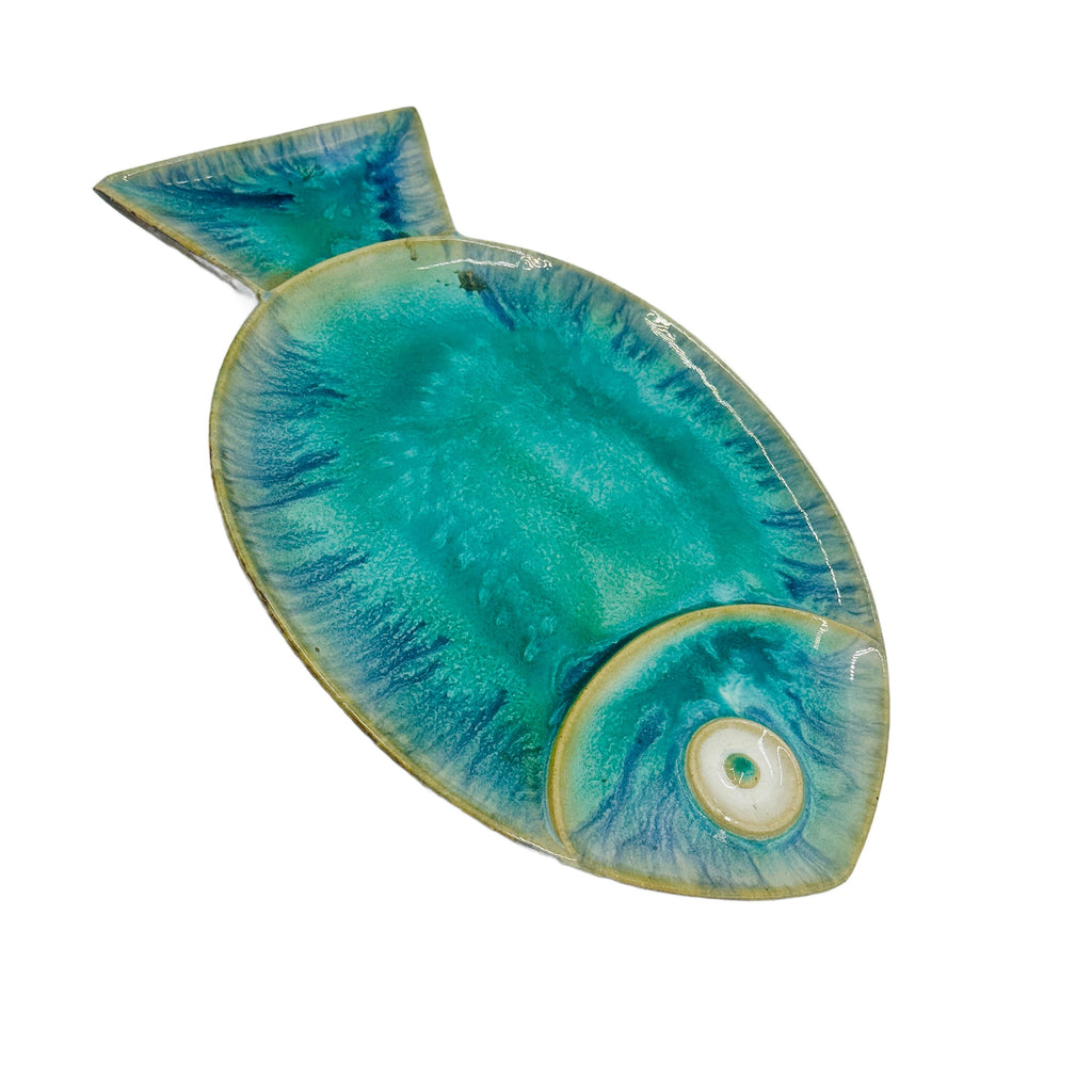 Blue Glazed Ceramic Fish Dish