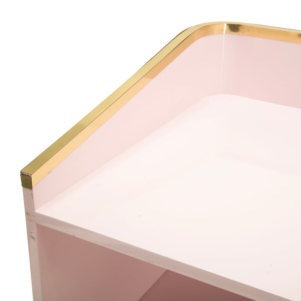 Art Deco Blush Pink Lacquered Cloakroom Display Stand with Gold Trim