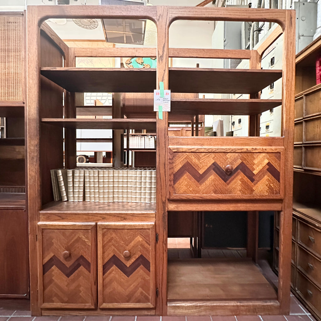 Chevron Wood Bookshelf Cabinet Unit