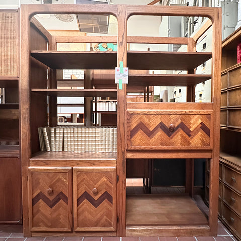 Chevron Wood Bookshelf Cabinet Unit