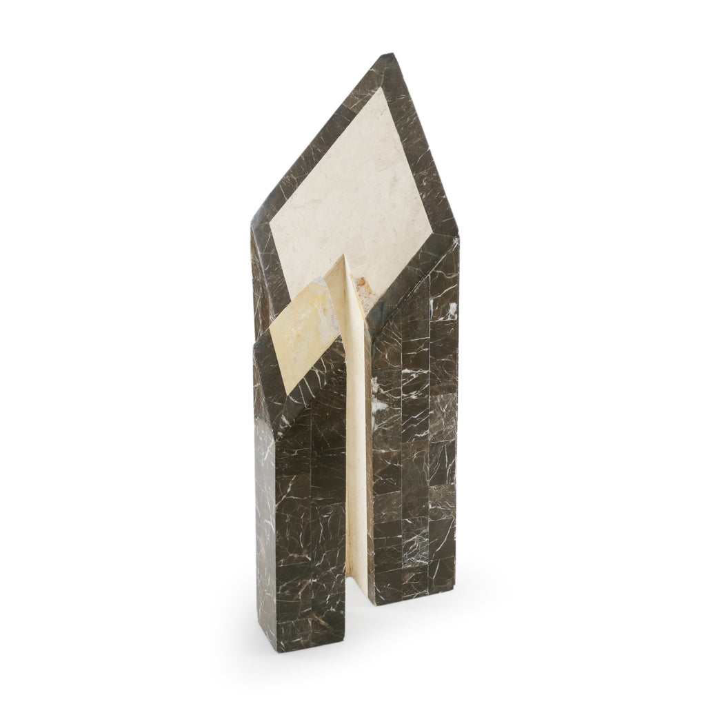 Brown and Cream Marble Geometric Angular Sculpture