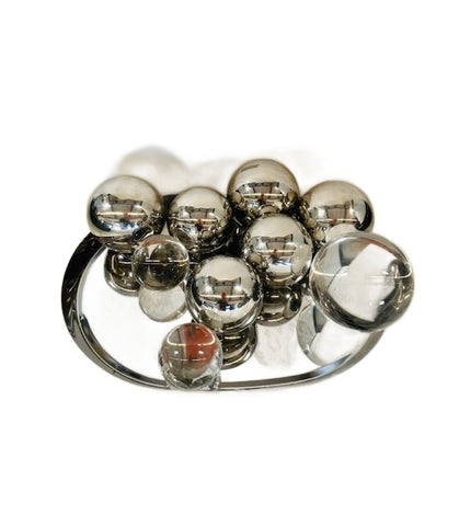 Silver Chrome Tray and Clear Glass Decorative Sphere Set