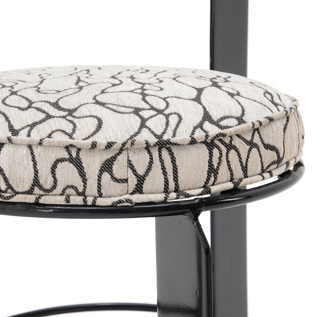 Black Metal Dining Chair with Abstract Upholstered Seat
