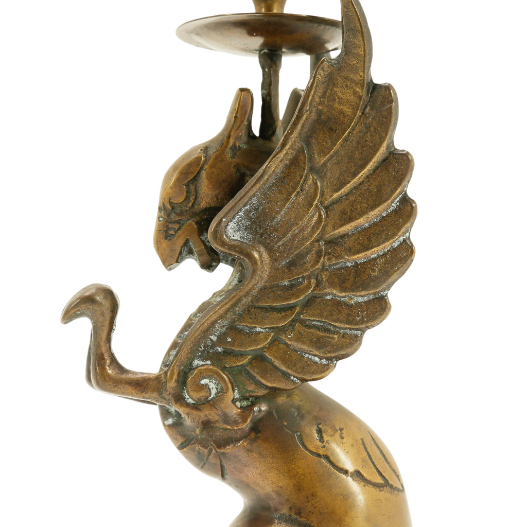Set of Antique Bronze Griffin Candlestick Holders