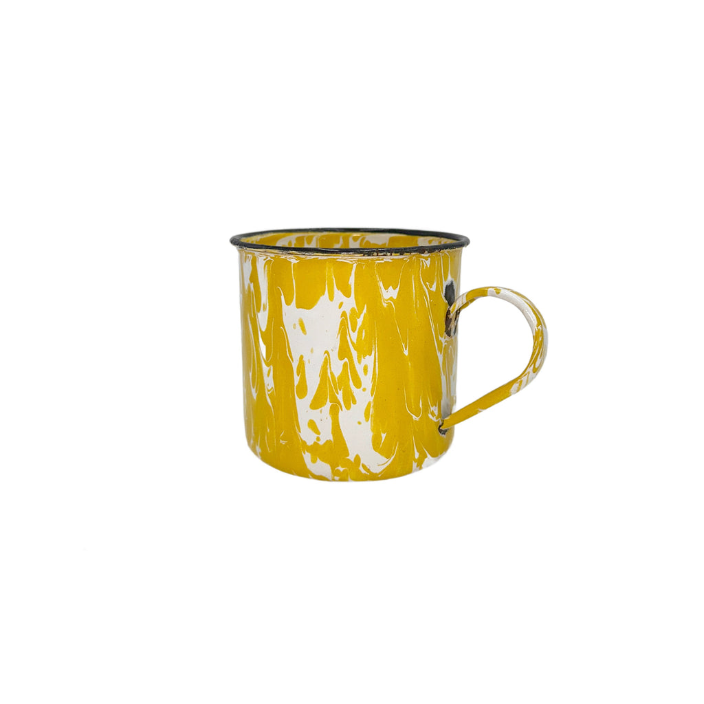 Yellow and White Swirl Enamelware Mug