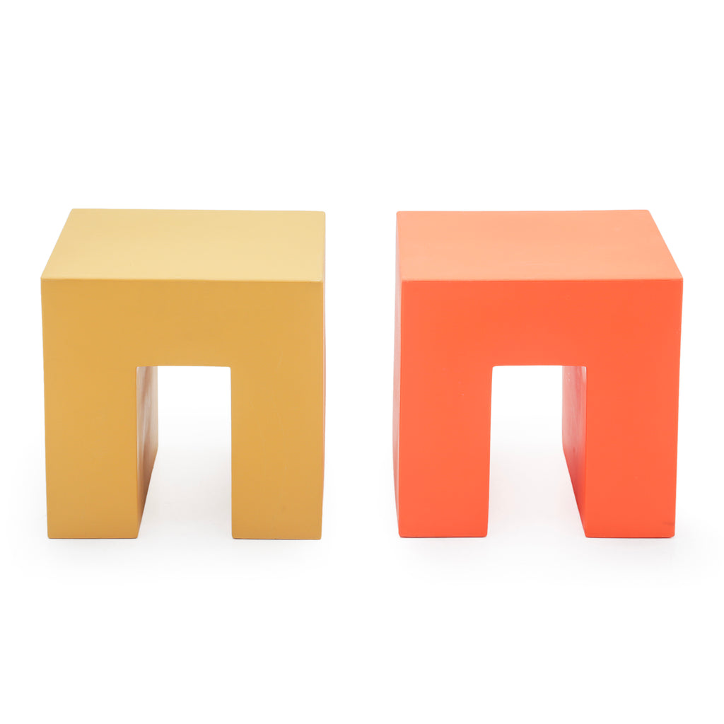 Yellow & Orange Minimalist Geometric Block Stool
