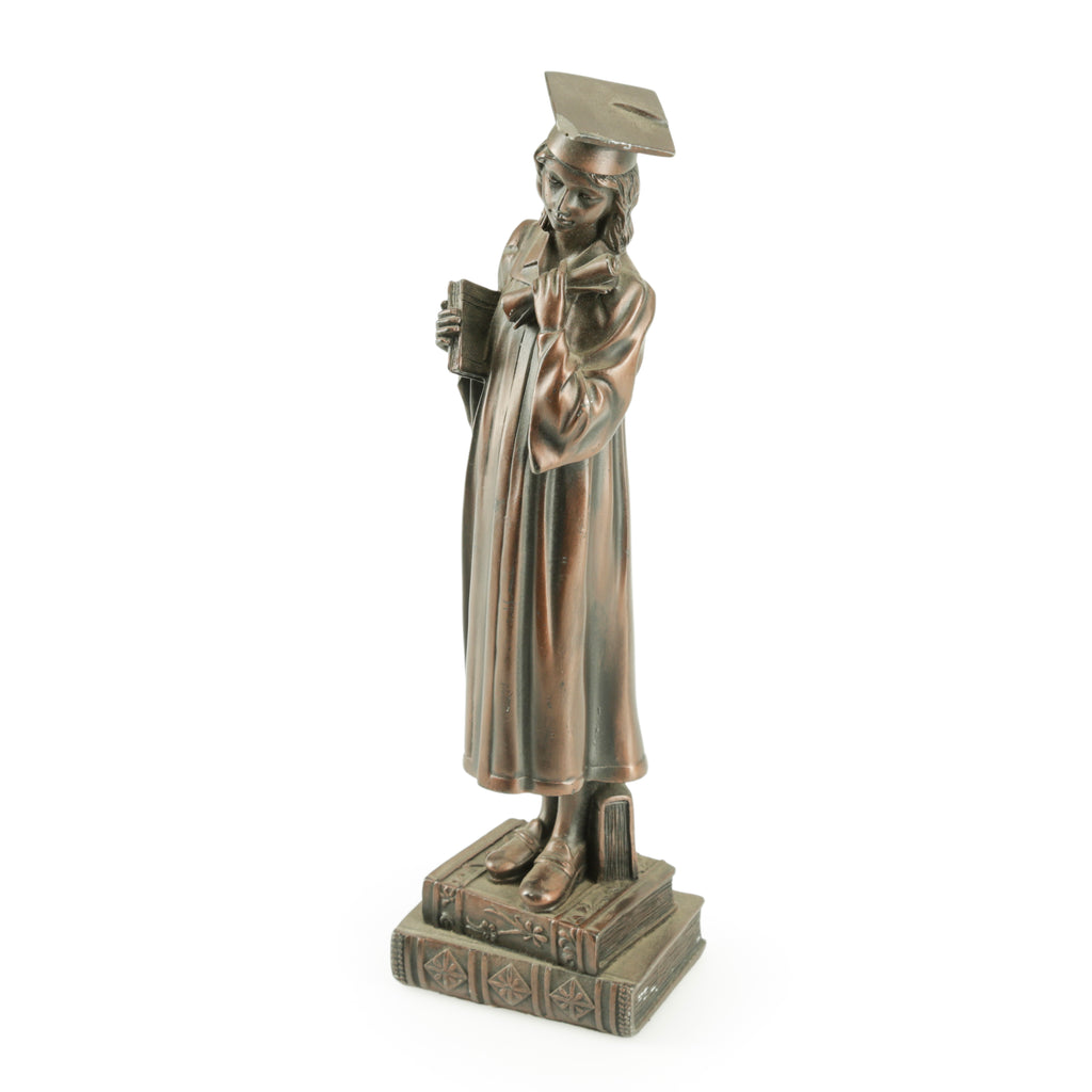 Bronze-Toned Female Graduate Figurine with Stacked Books