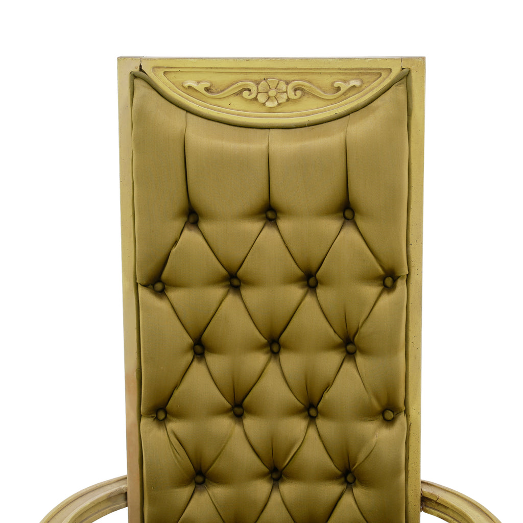 Gilded Wood High-Back Tufted Chartreuse Armchair