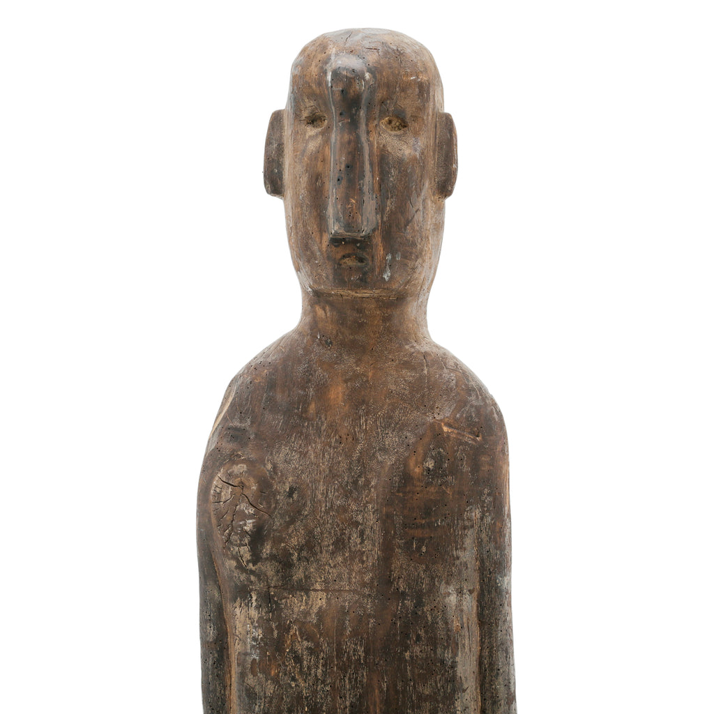 Dark Brown Carved Wood Standing Male Figurine