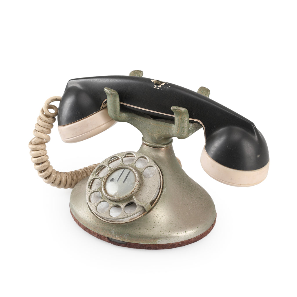Sage Green Metal Rotary Desk Telephone with Black Handset