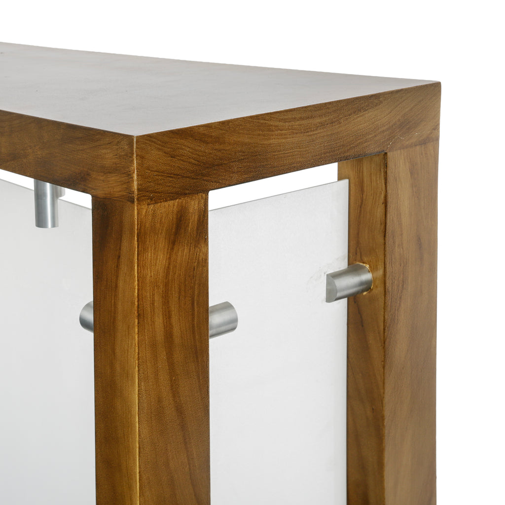 Painted Brown Wood and Frosted Panel Console Table