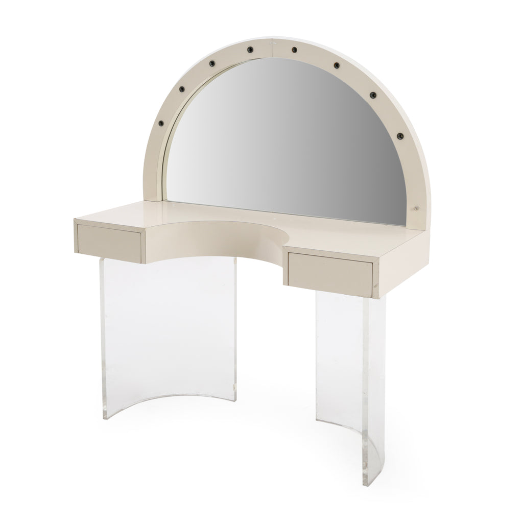 Cream Wood Hollywood Regency Makeup Vanity