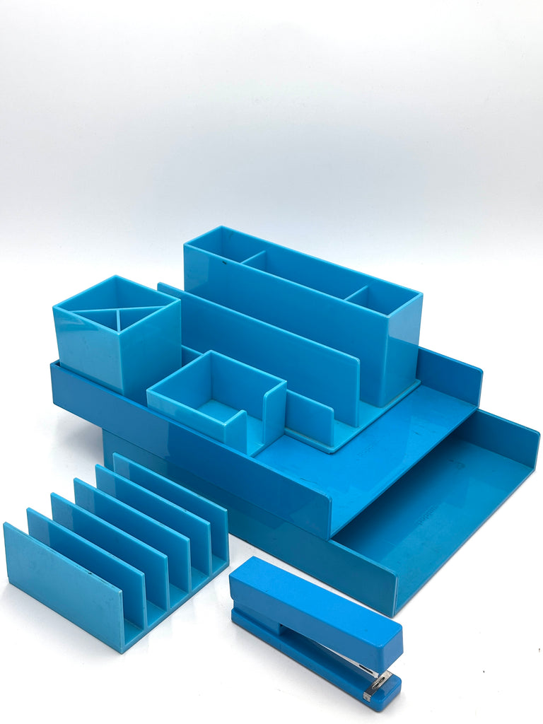 Blue Plastic Desktop Office Organizer Set #2