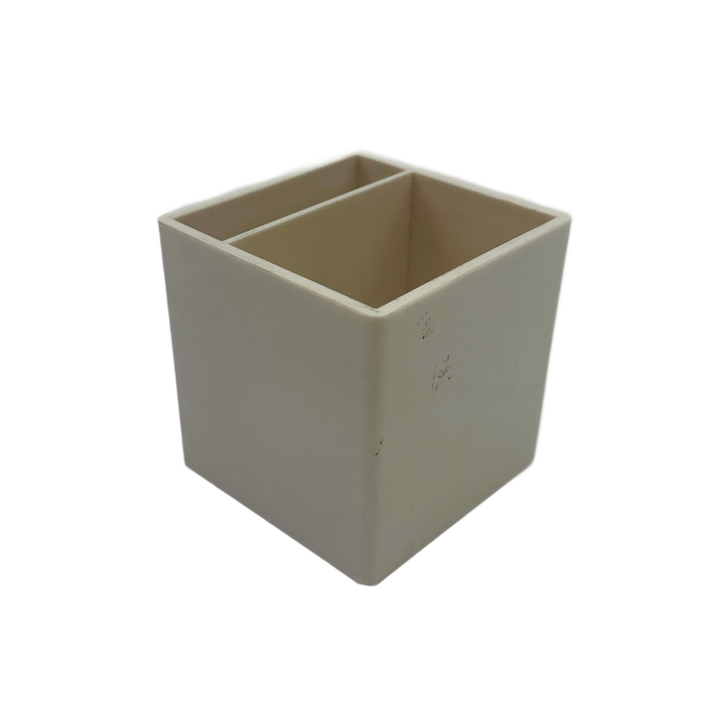 White Plastic Two-Compartment Pen Holder