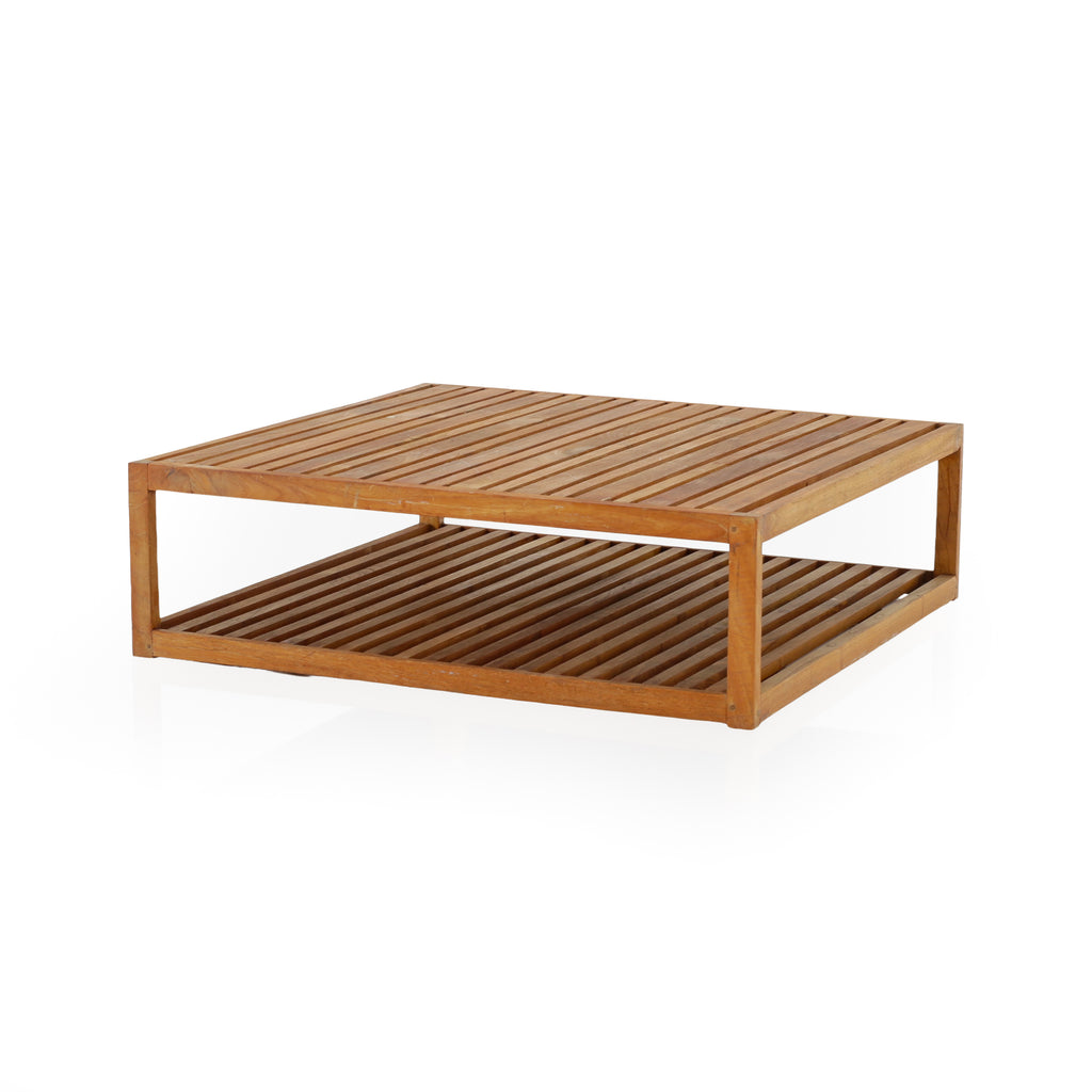 Natural Teak Wood Slatted Two-Tier Coffee Table