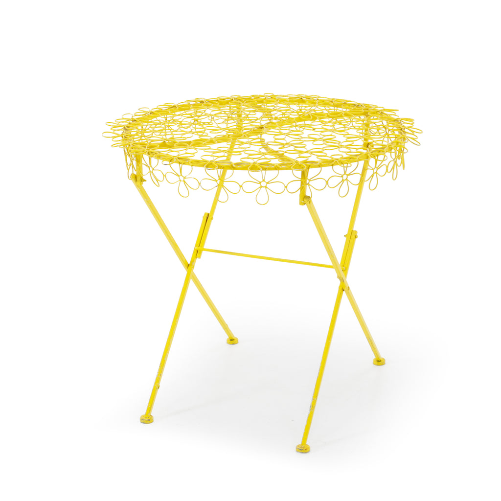Yellow Metal Folding Bistro Table with Floral Cutouts