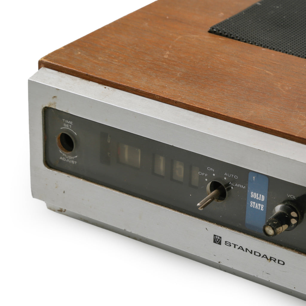 Brown Wood and Silver Metal AM/FM Flip Clock Radio