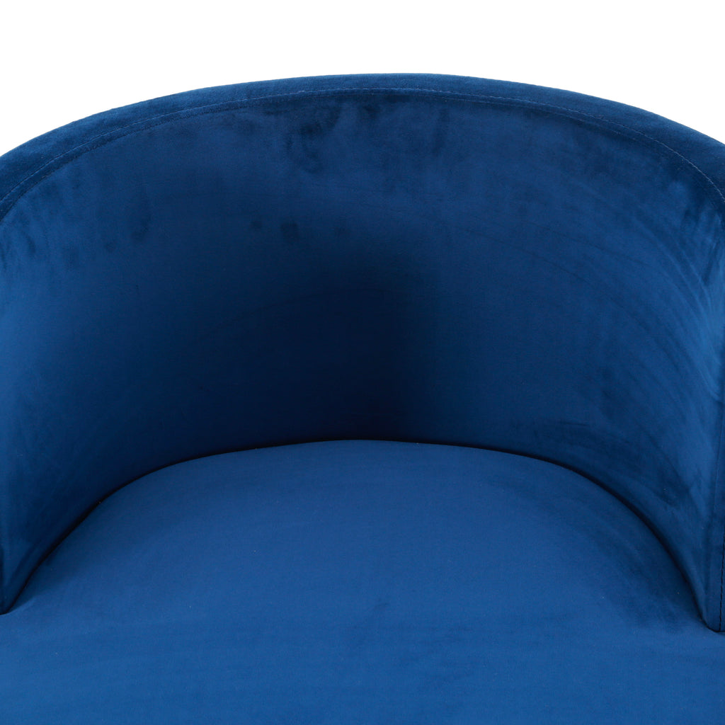 Blue Velvet Accent Chair with Polished Gold Sled Base