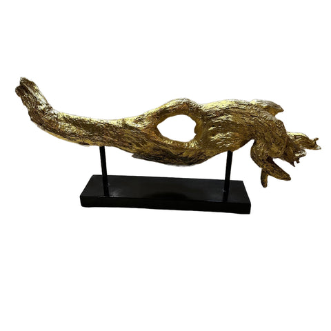Gold Wood Sculpture on Black Base