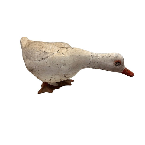 Distressed White Concrete Duck Garden Sculpture